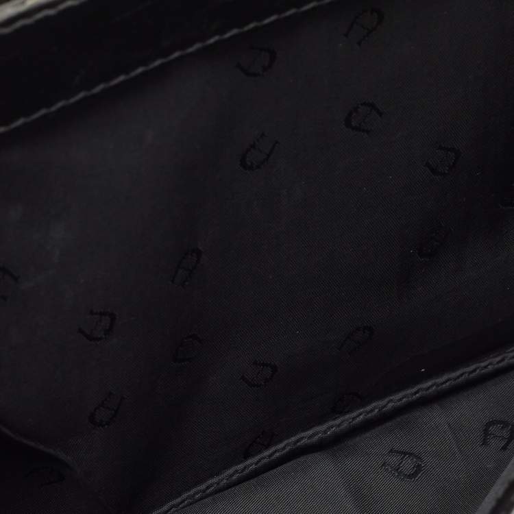 Pre Owned Aigner Black Suede And Leather Logo Flap Clutch