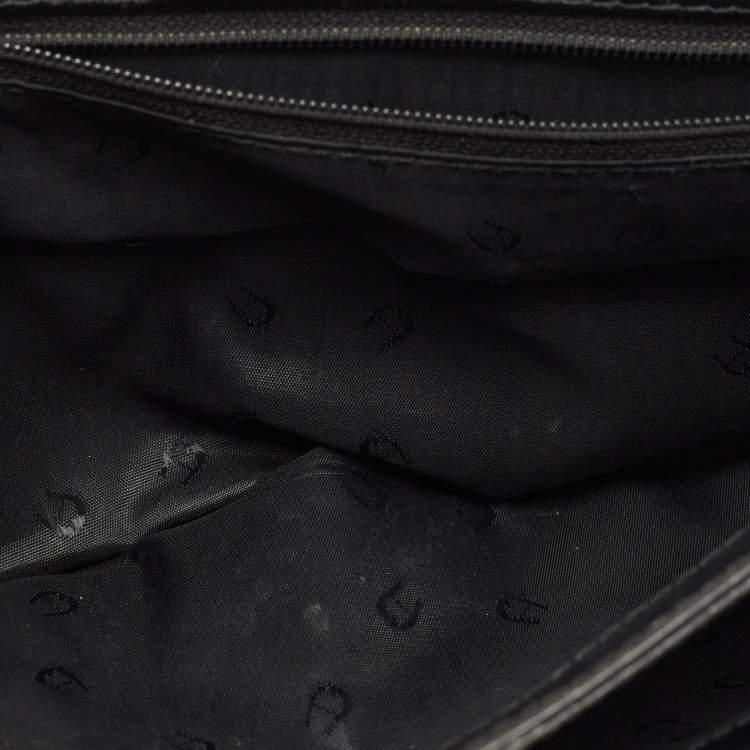 Pre Owned Aigner Black Suede And Leather Logo Flap Clutch