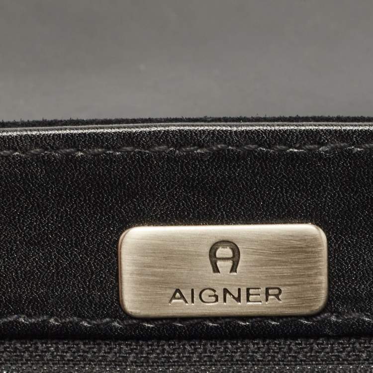 Pre Owned Aigner Black Suede And Leather Logo Flap Clutch