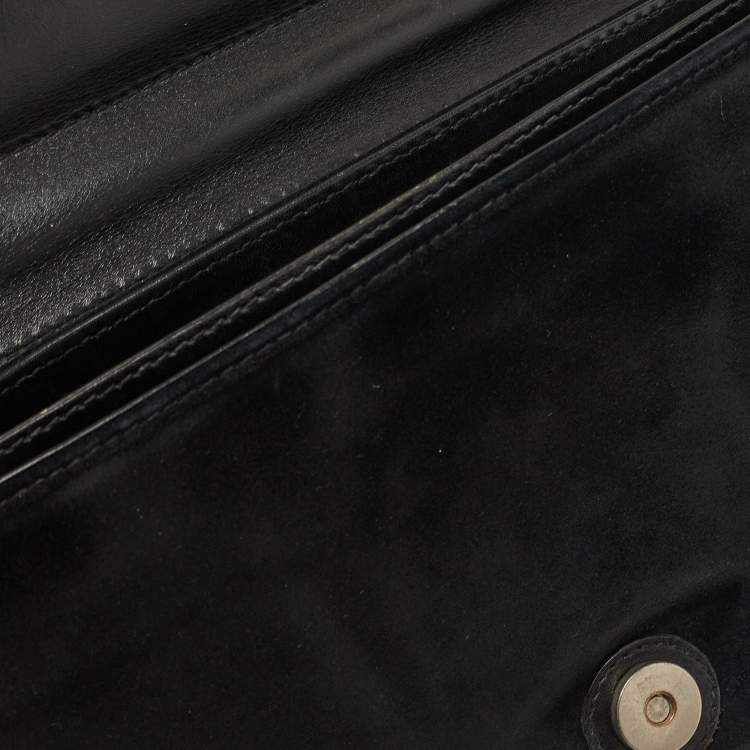 Pre Owned Aigner Black Suede And Leather Logo Flap Clutch