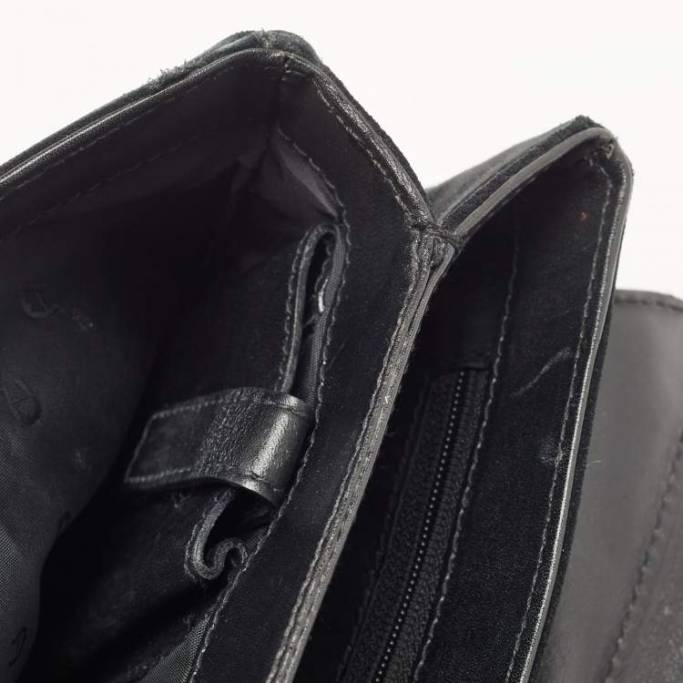Pre Owned Aigner Black Suede And Leather Logo Flap Clutch