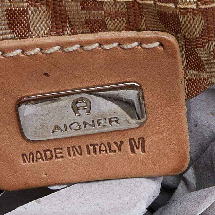 Pre Owned Aigner Beige/Tan Signature Canvas and Canvas Shoulder Bag