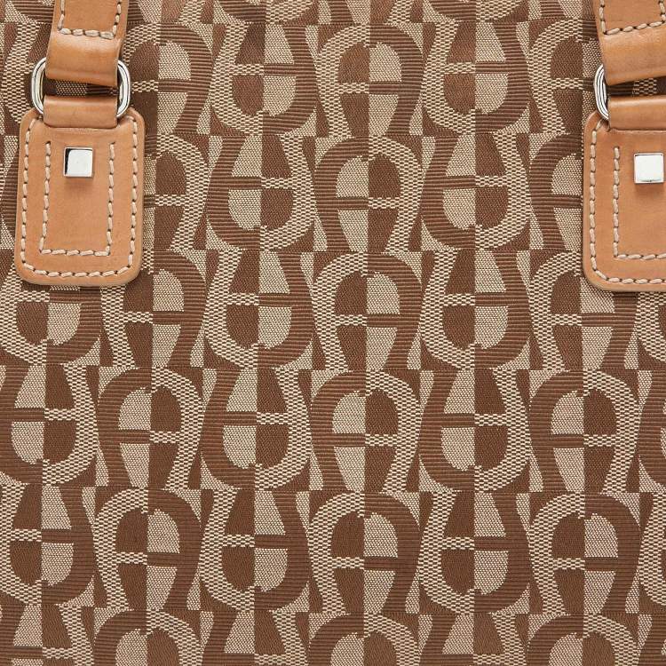 Pre Owned Aigner Beige/Tan Signature Canvas and Canvas Shoulder Bag