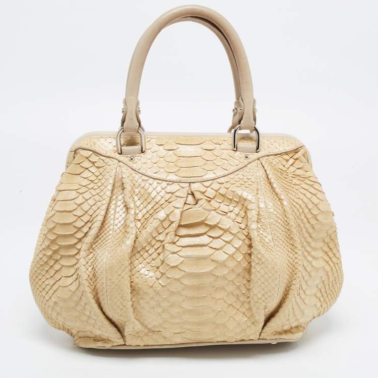 Pre Owned Aigner Beige Python Leather Satchel