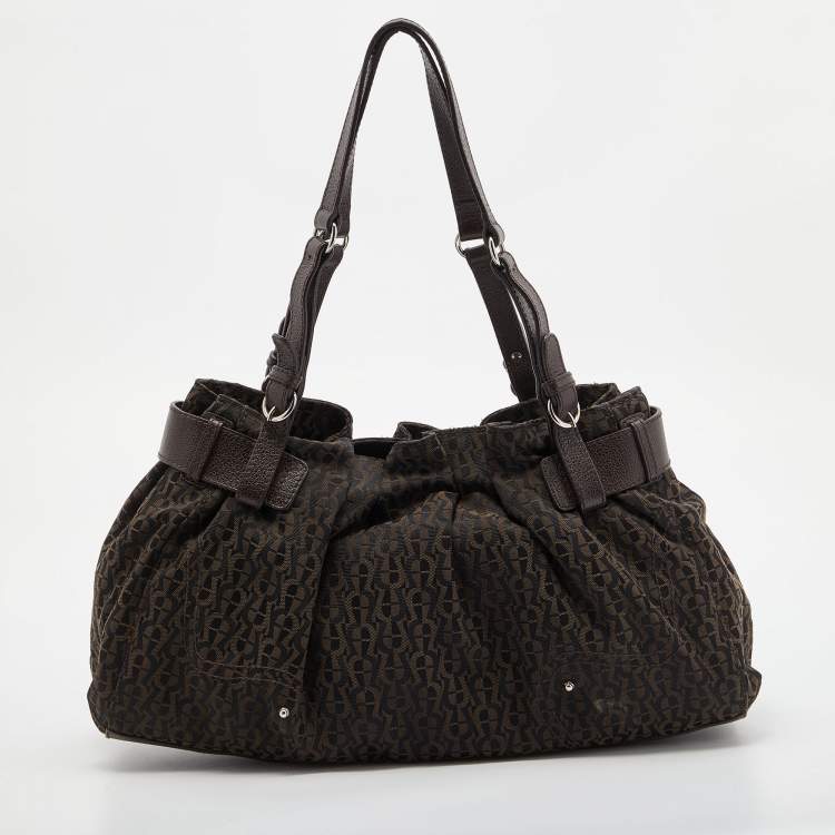 Pre Owned Aigner Brown Signature Canvas and Leather Shoulder Bag