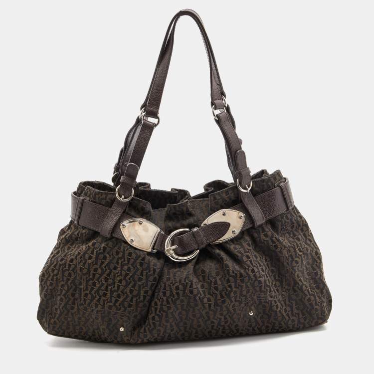 Pre Owned Aigner Brown Signature Canvas and Leather Shoulder Bag