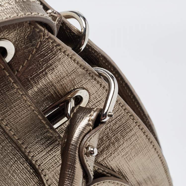 Pre Owned Aigner Gold Laminated Canvas Top Handle Bag