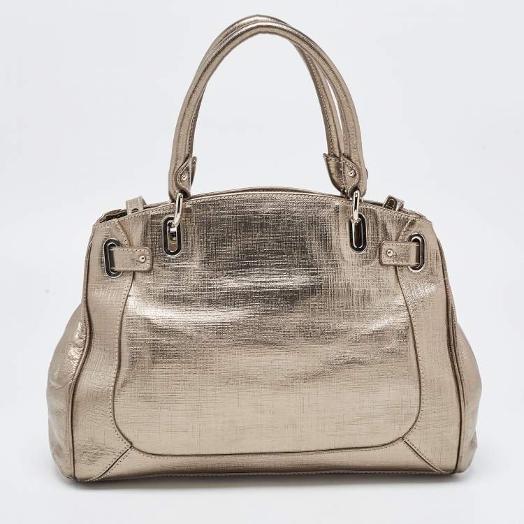 Pre Owned Aigner Gold Laminated Canvas Top Handle Bag
