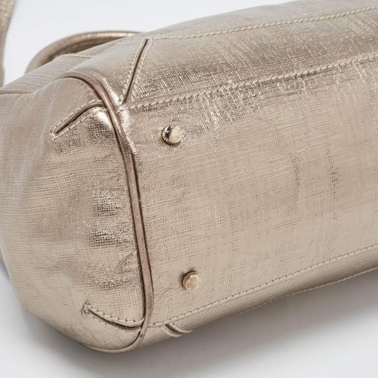 Pre Owned Aigner Gold Laminated Canvas Top Handle Bag