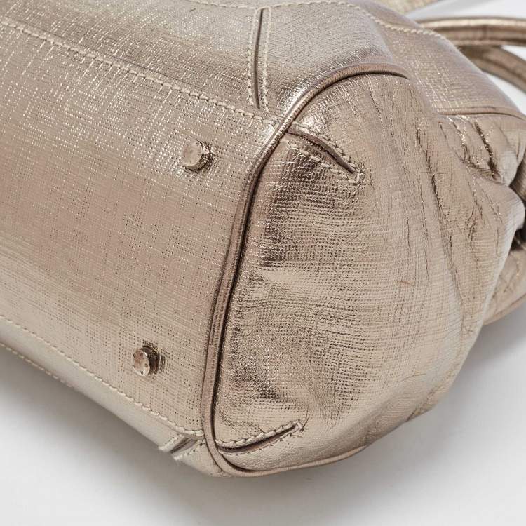 Pre Owned Aigner Gold Laminated Canvas Top Handle Bag