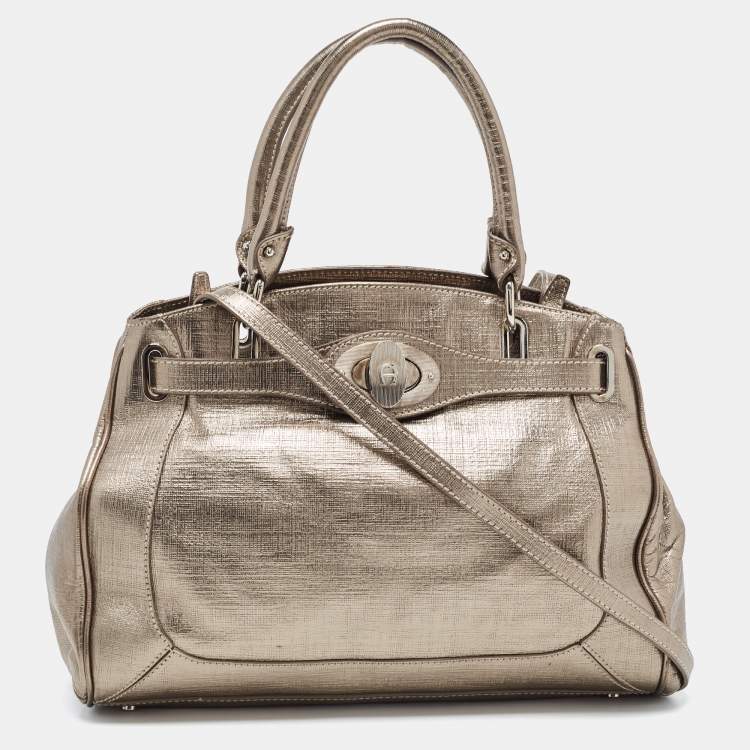 Pre Owned Aigner Gold Laminated Canvas Top Handle Bag