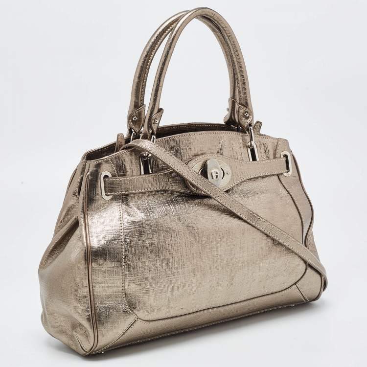 Pre Owned Aigner Gold Laminated Canvas Top Handle Bag