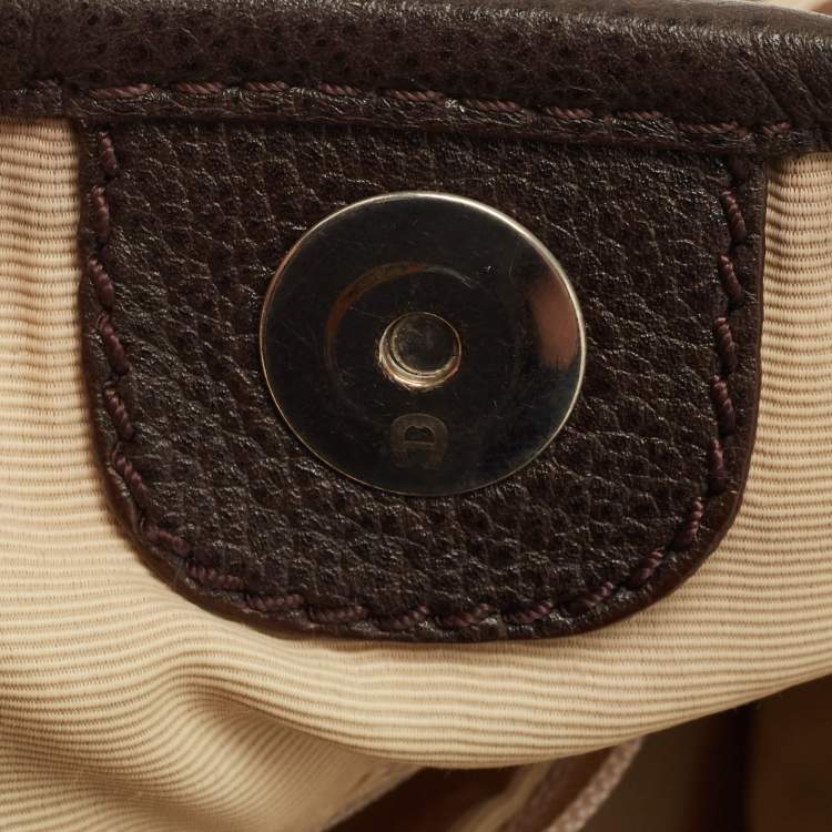 Pre Owned Aigner Beige/Brown Signature Canvas and Leather Hobo
