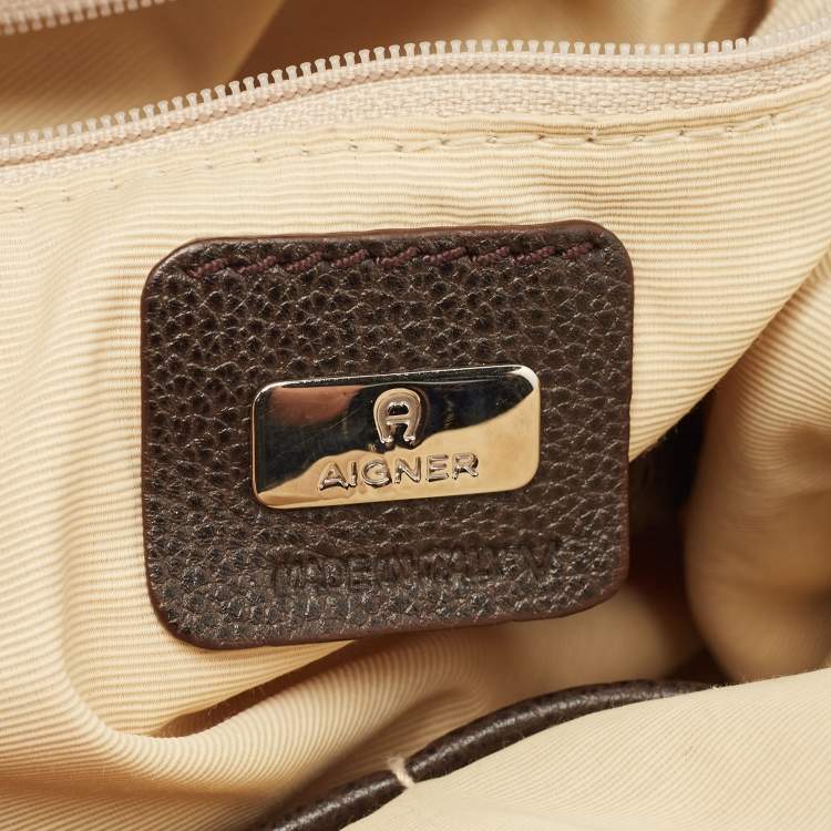 Pre Owned Aigner Beige/Brown Signature Canvas and Leather Hobo