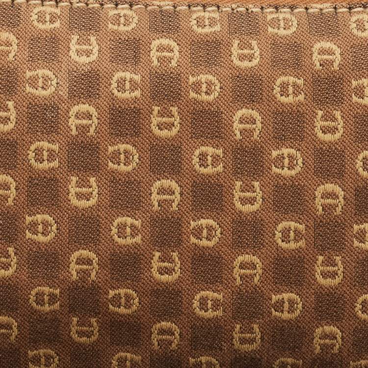 Pre Owned Aigner Brown Monogram Canvas And Leather Shoulder Bag