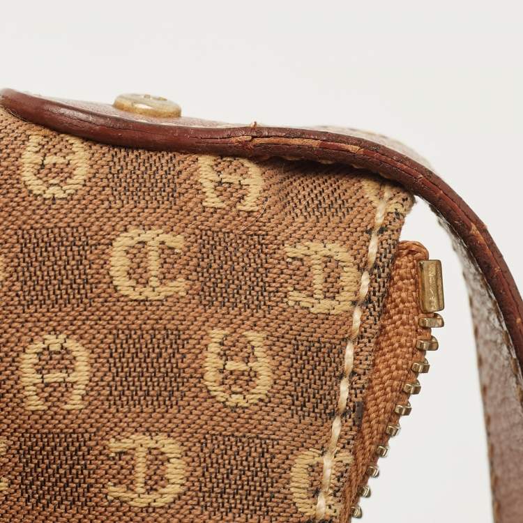 Pre Owned Aigner Brown Monogram Canvas And Leather Shoulder Bag