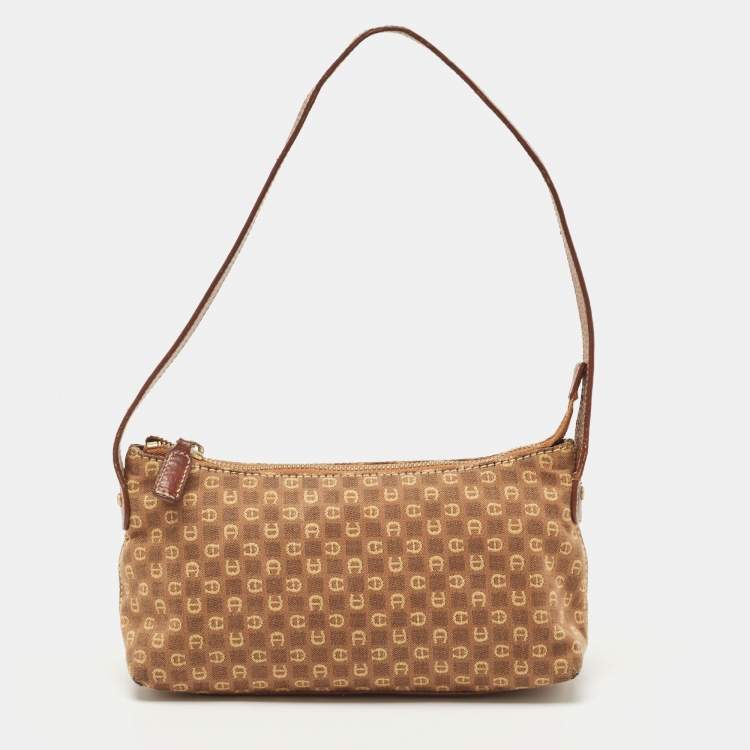 Aigner Brown Monogram Canvas And Leather Shoulder Bag Aigner TLC