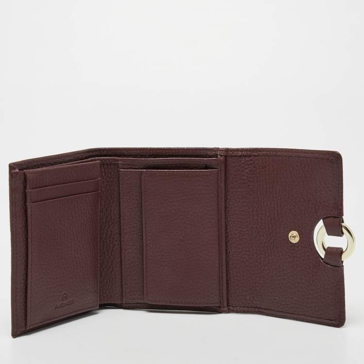 Pre Owned Aigner Burgundy Leather Logo Trifold Wallet