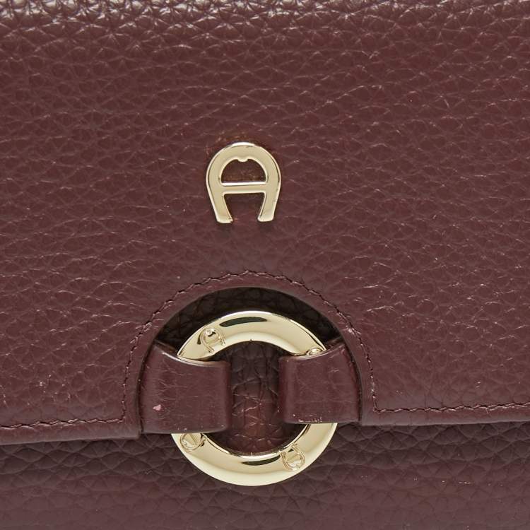 Pre Owned Aigner Burgundy Leather Logo Trifold Wallet