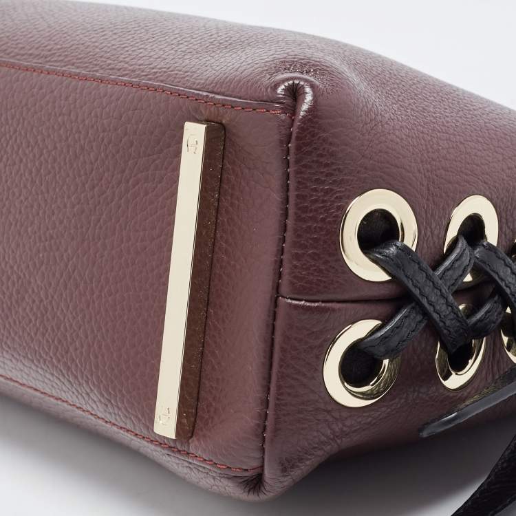 Pre Owned Aigner Burgundy/Black Leather Carla Top Handle Bag