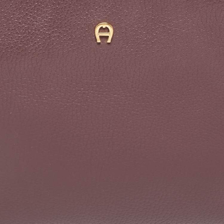 Pre Owned Aigner Burgundy/Black Leather Carla Top Handle Bag