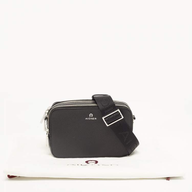 Pre Owned Aigner Black Grained Leather Matteo Crossbody Bag