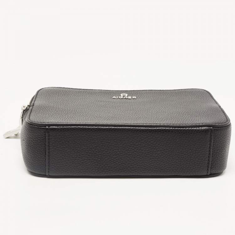 Pre Owned Aigner Black Grained Leather Matteo Crossbody Bag