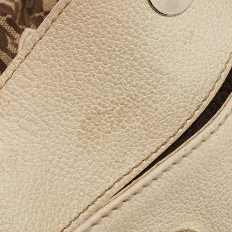 Pre Owned Aigner Off White/Brown Monogram Canvas and Leather Logo Handle Satchel