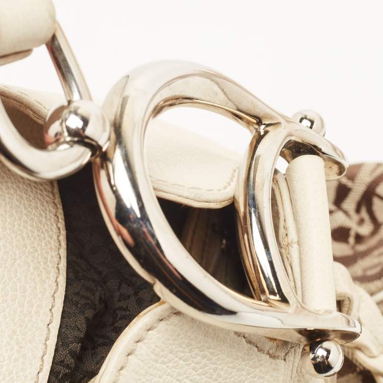 Pre Owned Aigner Off White/Brown Monogram Canvas and Leather Logo Handle Satchel