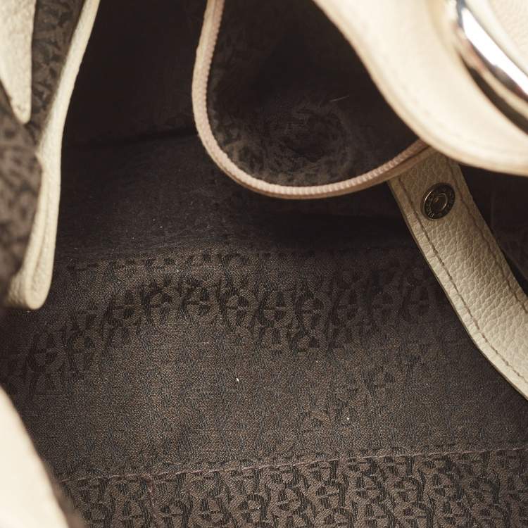 Pre Owned Aigner Off White/Brown Monogram Canvas and Leather Logo Handle Satchel