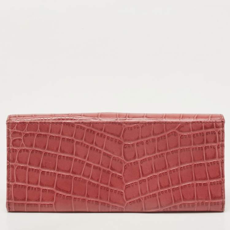 Pre Owned Aigner Pink Croc Embossed Leather Continental Wallet