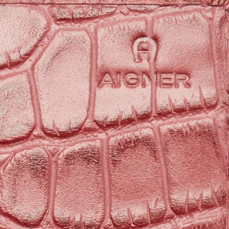 Pre Owned Aigner Pink Croc Embossed Leather Continental Wallet