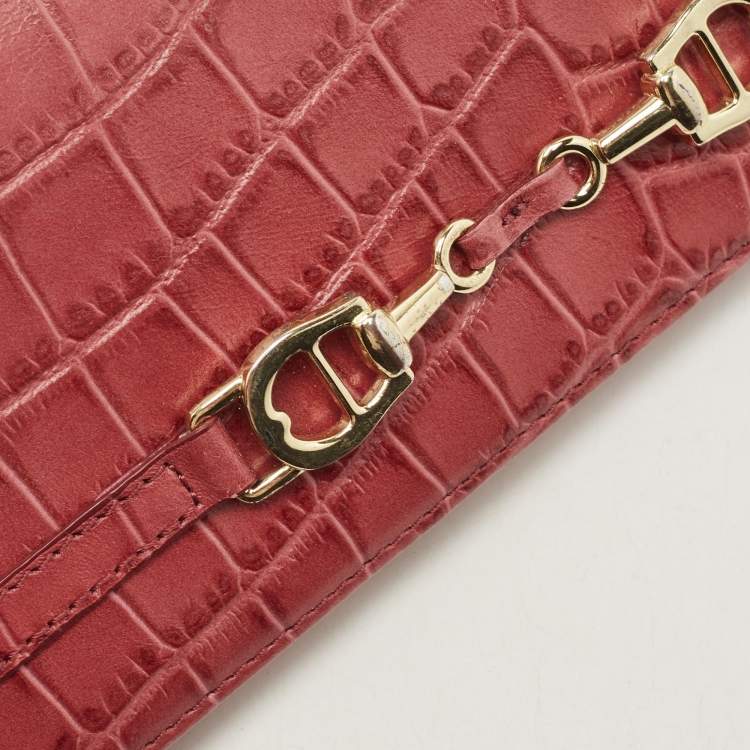 Pre Owned Aigner Pink Croc Embossed Leather Continental Wallet