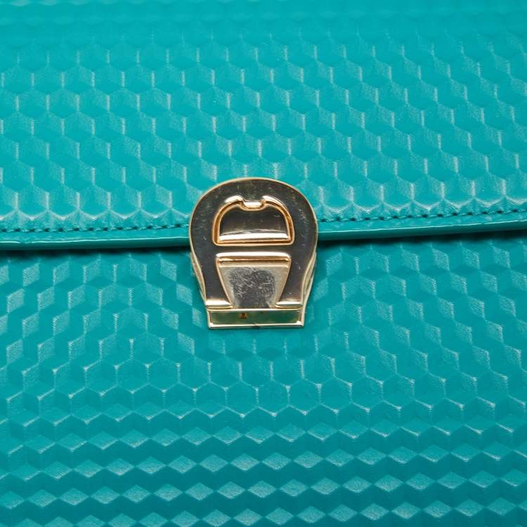 Pre Owned Aigner Green Embossed Leather Genoveva Top Handle Bag
