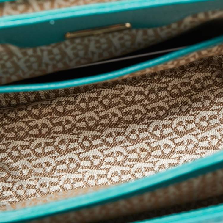 Pre Owned Aigner Green Embossed Leather Genoveva Top Handle Bag