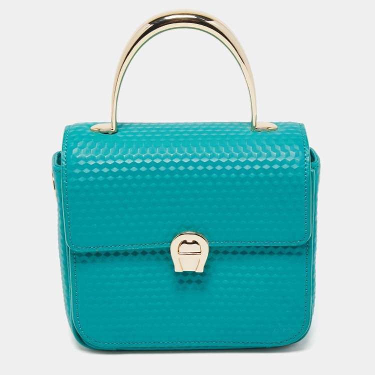 Pre Owned Aigner Green Embossed Leather Genoveva Top Handle Bag