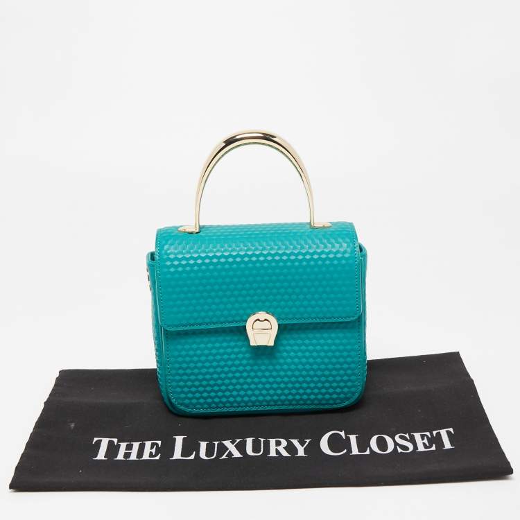 Pre Owned Aigner Green Embossed Leather Genoveva Top Handle Bag