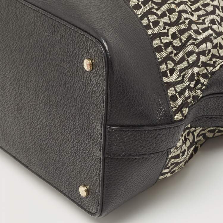 Pre Owned Aigner Black/White Signature Canvas and Leather Logo Satchel
