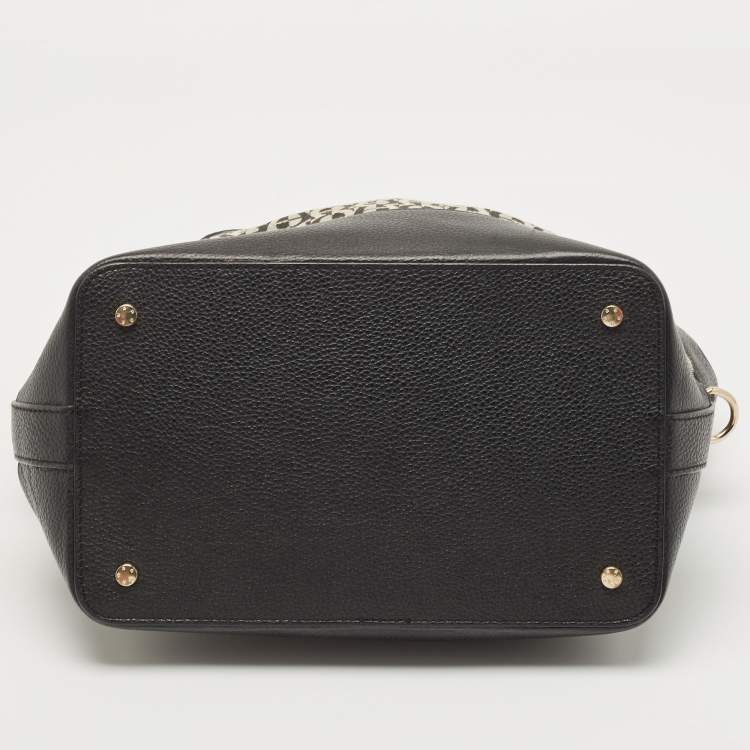 Pre Owned Aigner Black/White Signature Canvas and Leather Logo Satchel
