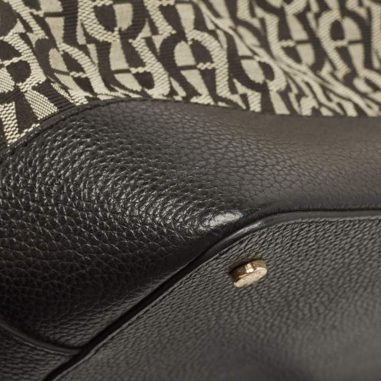 Pre Owned Aigner Black/White Signature Canvas and Leather Logo Satchel