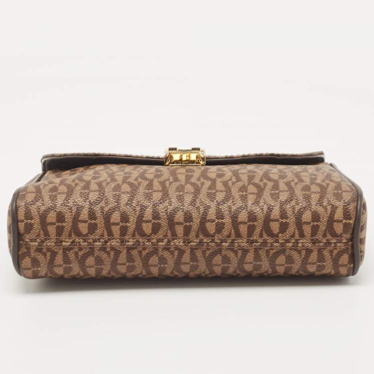 Pre Owned Aigner Brown Monogram Coated Canvas Genoveva Crossbody Bag