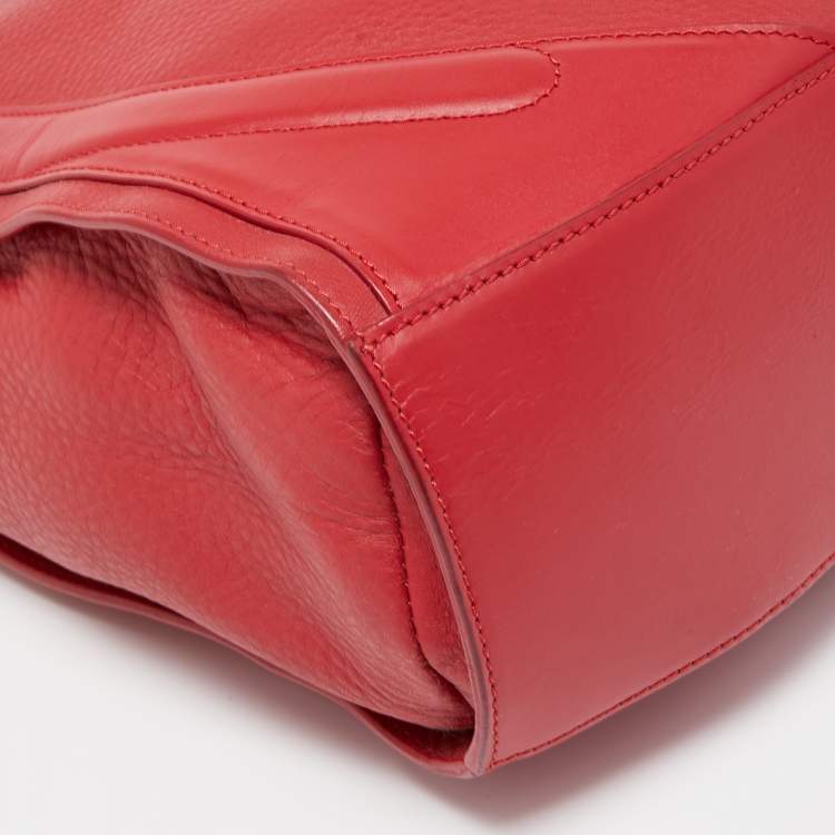 Pre Owned Aigner Red Leather Padlock Zip Hobo 
