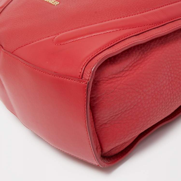 Pre Owned Aigner Red Leather Padlock Zip Hobo 