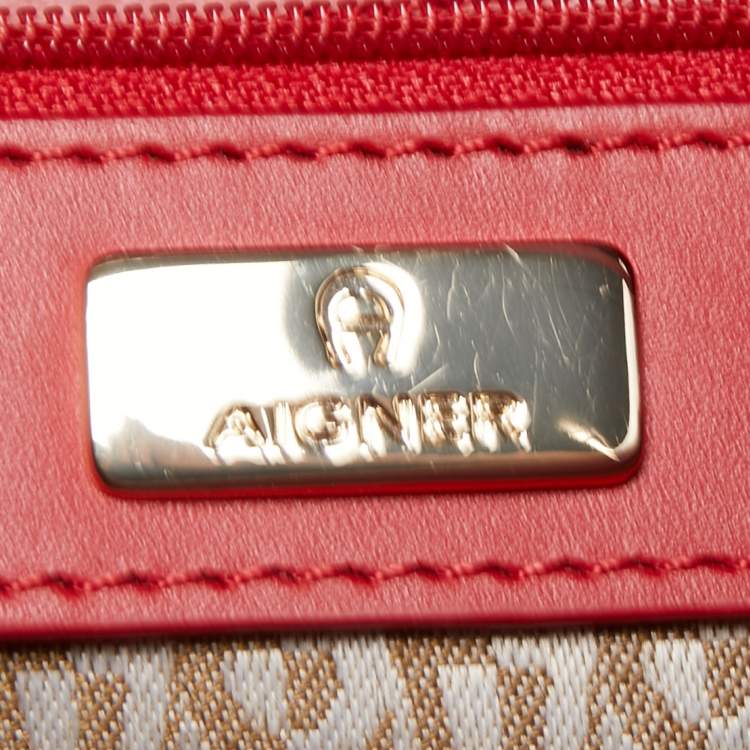 Pre Owned Aigner Red Leather Padlock Zip Hobo 