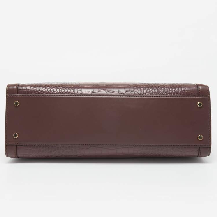 Pre Owned Aigner Burgundy Croc Embossed Leather Cavallina Top Handle Bag