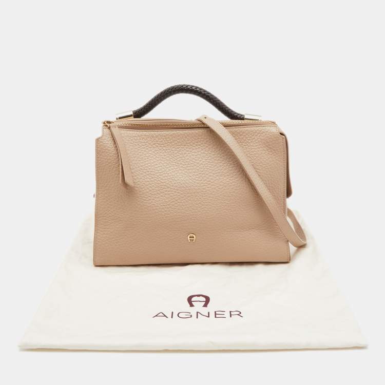 Pre Owned Aigner Beige/Black Leather Braided Top Handle Bag