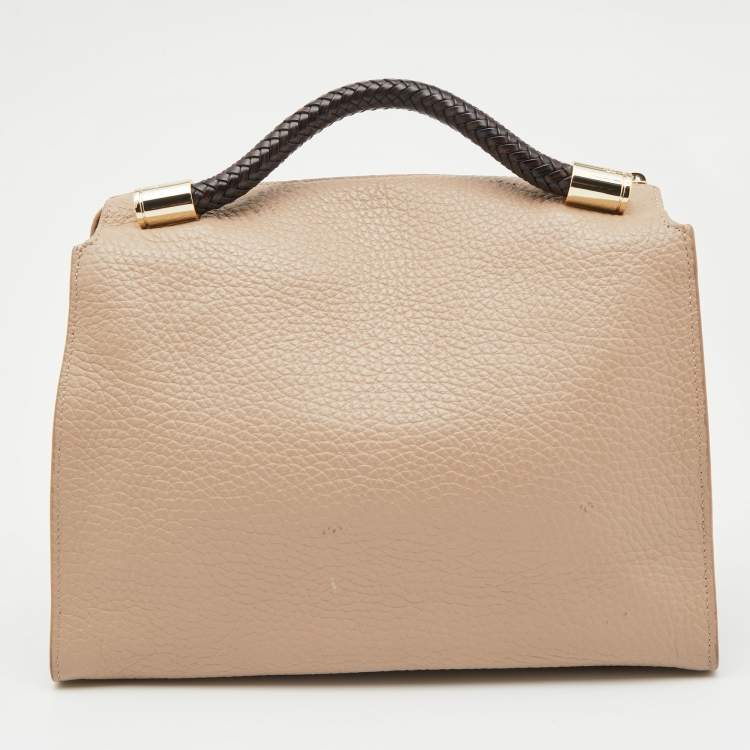 Pre Owned Aigner Beige/Black Leather Braided Top Handle Bag