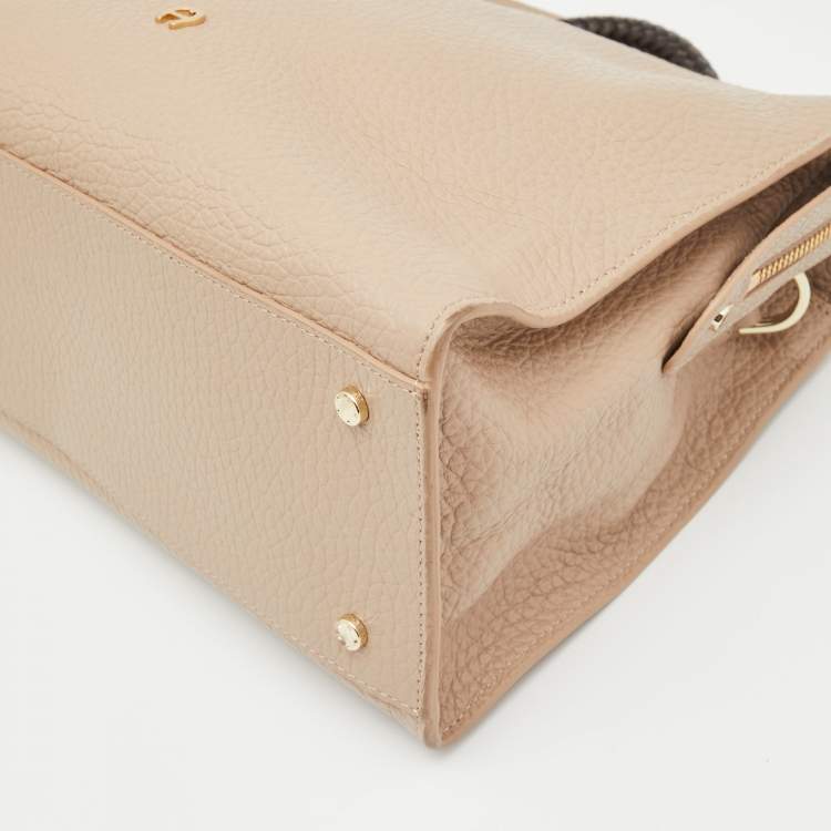 Pre Owned Aigner Beige/Black Leather Braided Top Handle Bag