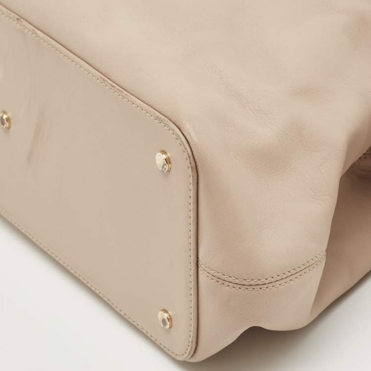 Pre Owned Aigner Taupe Leather Frame Satchel