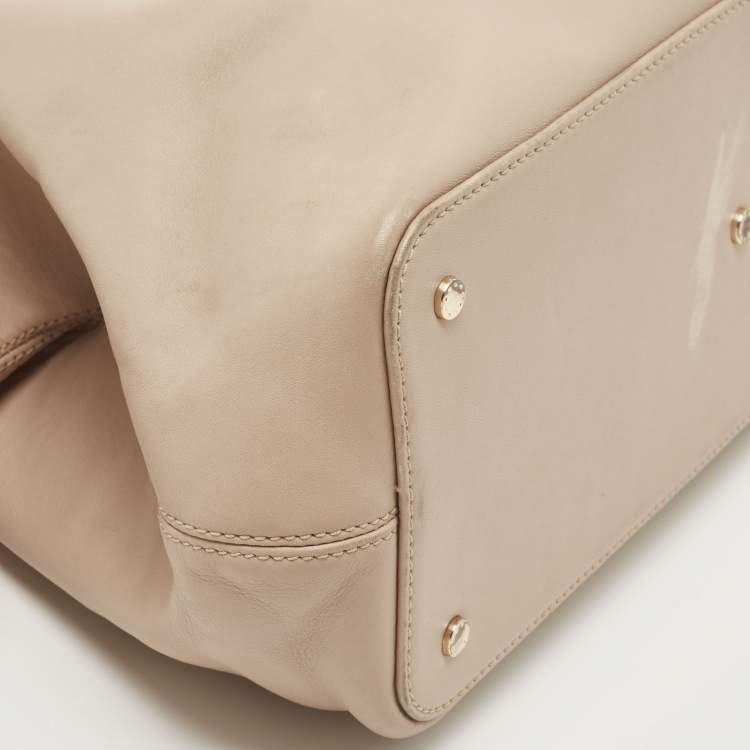 Pre Owned Aigner Taupe Leather Frame Satchel
